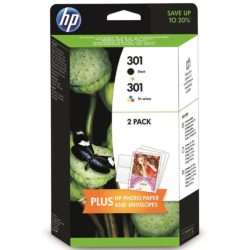 hp 301 Ink Cartridge, Black, Tri-Colour 2 Pack, J3M81AE (package 2 each)